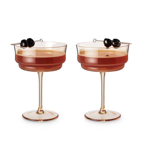 Tulip Amber-Tinted Glass Stemmed Cocktail Coupes - Set of 2