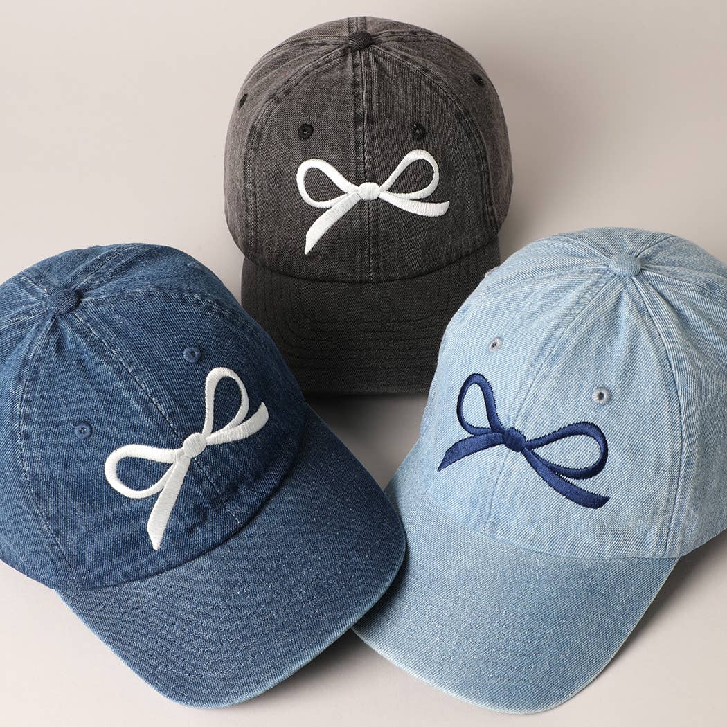Trendy Bow Embroidered Denim Baseball Cap: DARK BLUE / ONE SIZE