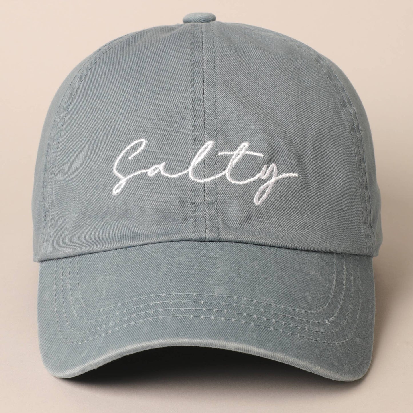 Salty Lettering Embroidery Baseball Cap: DENIM BLUE / One Size