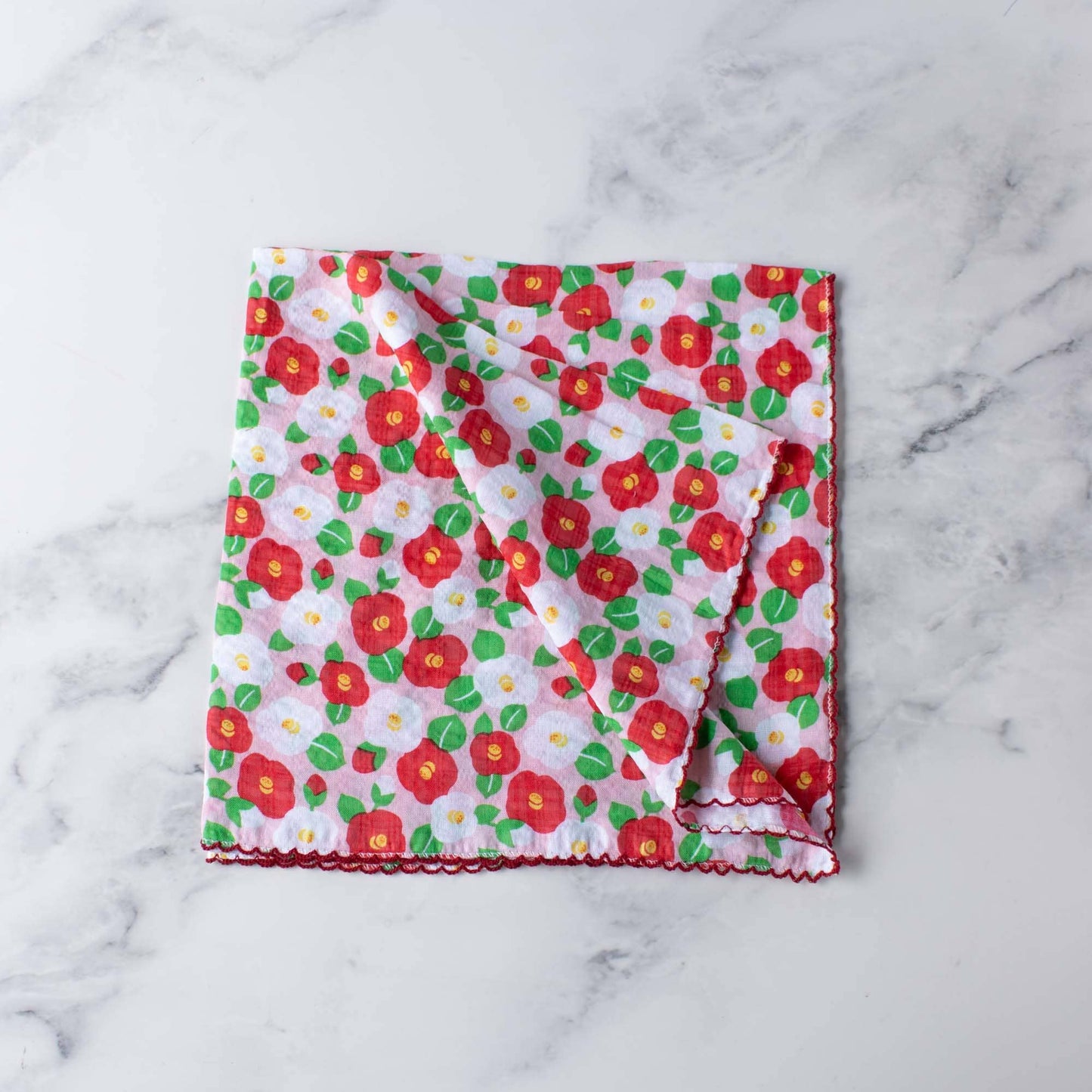 Camellia Flower Cotton Scarf: Navy