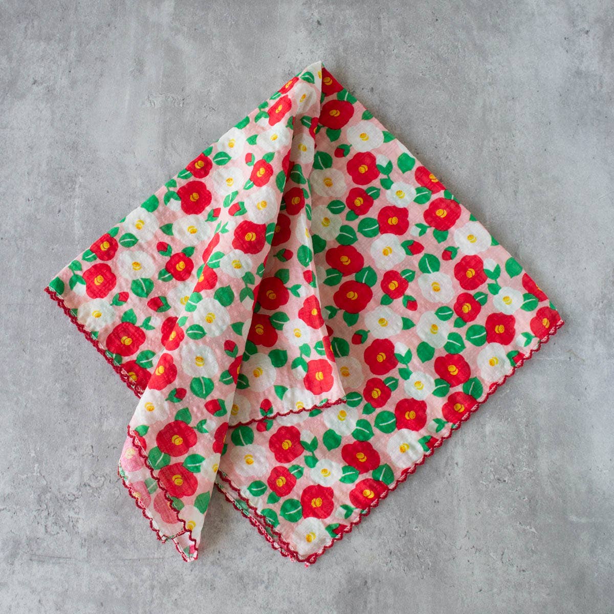 Camellia Flower Cotton Scarf: Navy