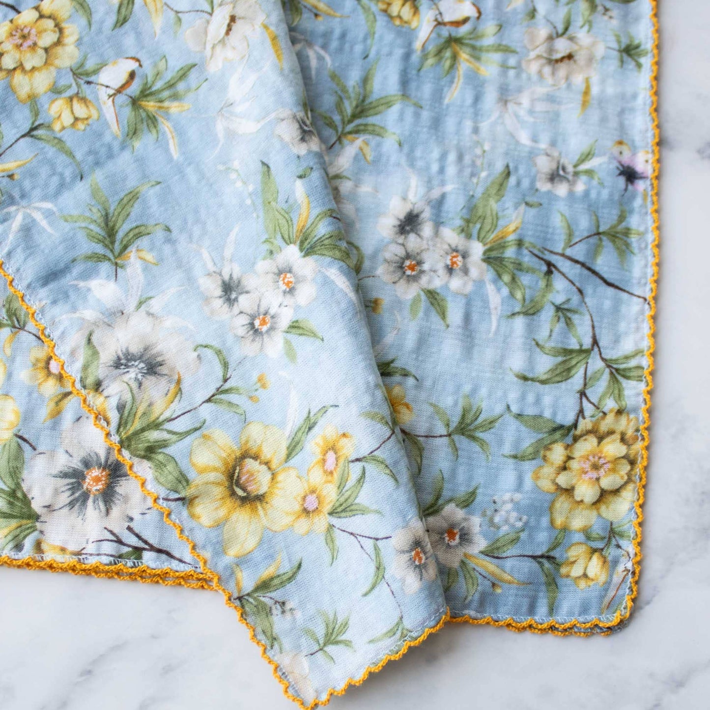 Ann Floral Cotton Scarf: Denim