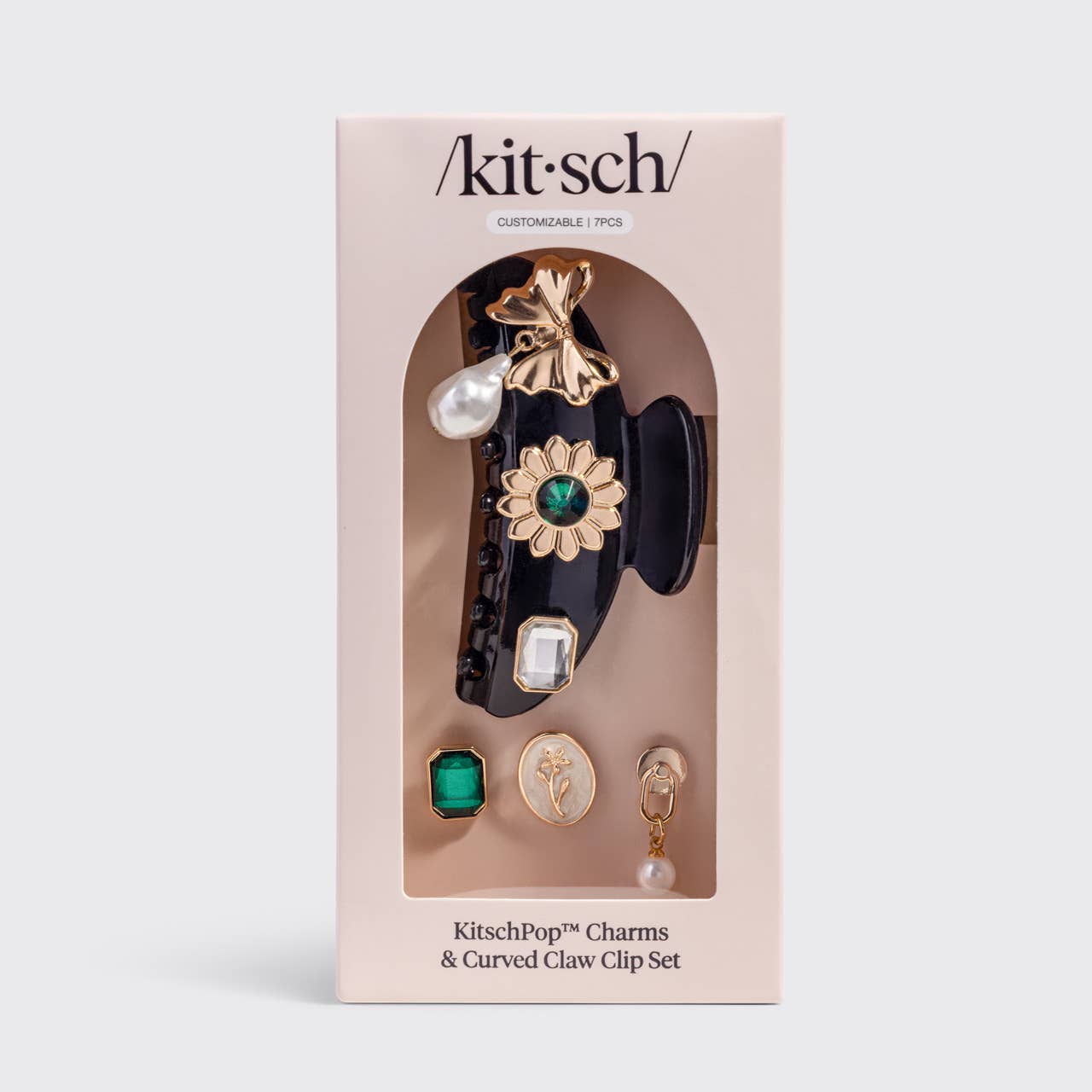 KitschPop™️ Curved Claw Clip 7pc Set Vintage - Black