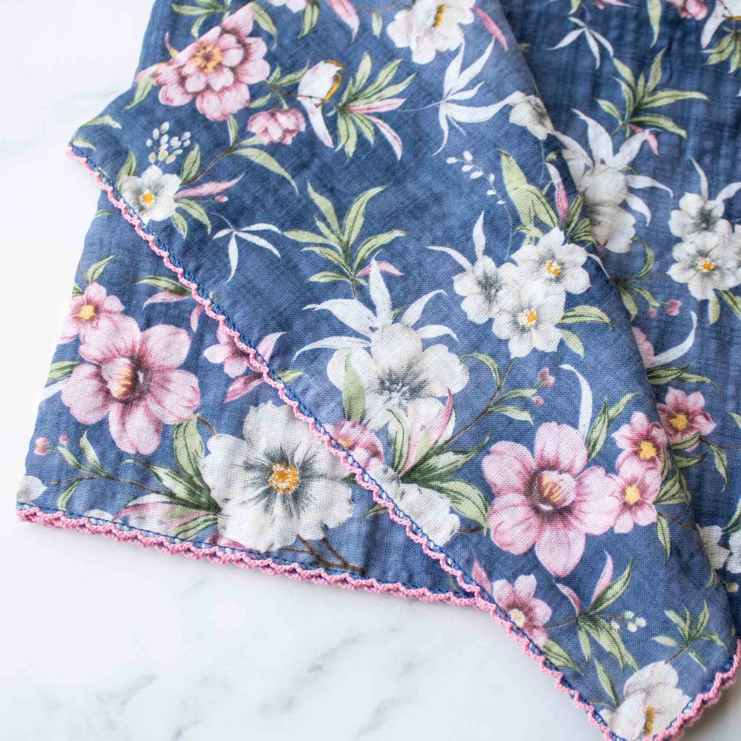 Ann Floral Cotton Scarf: Denim