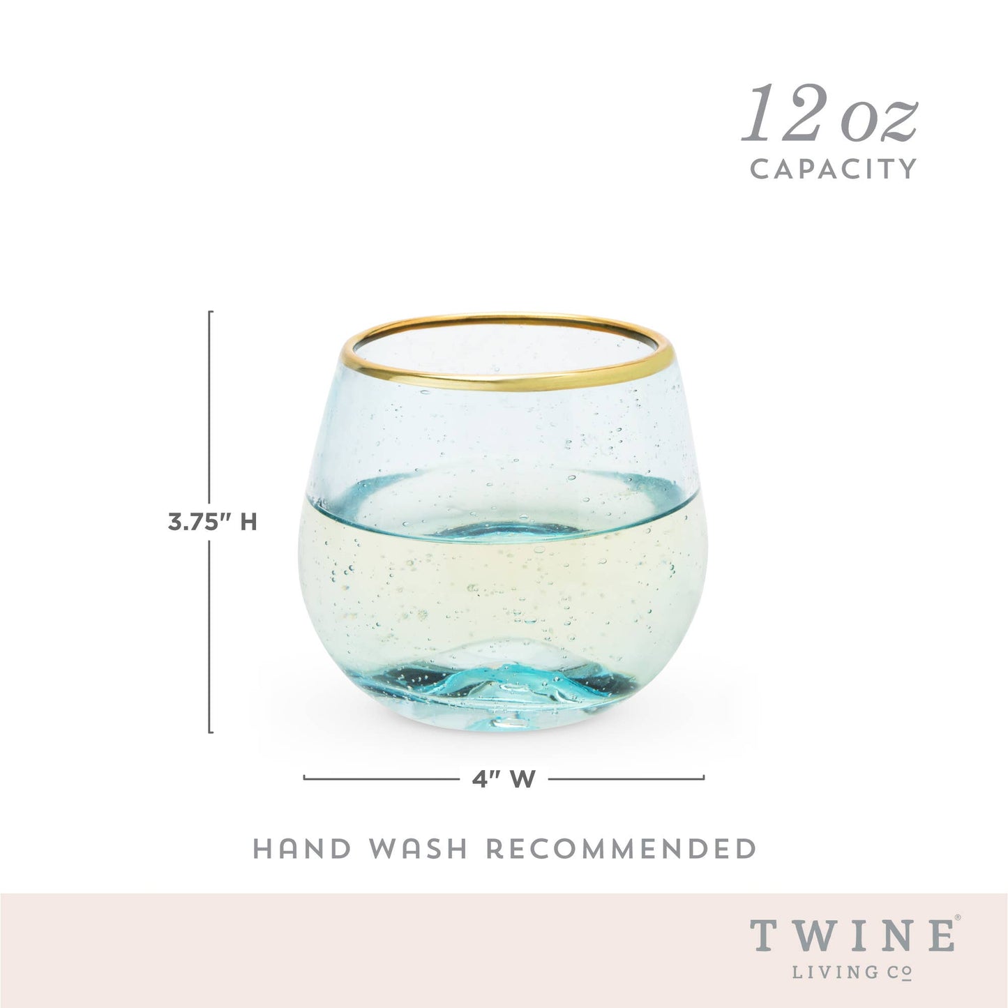 Aqua Bubble Stemless Glasses w/ Gold-Plated Rims - Set of 2