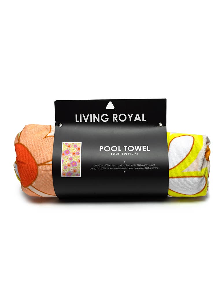 Pool / Beach Towel - Retro Flower Power - Orange & Yellow
