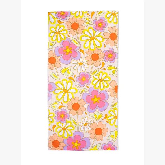 Pool / Beach Towel - Retro Flower Power - Orange & Yellow
