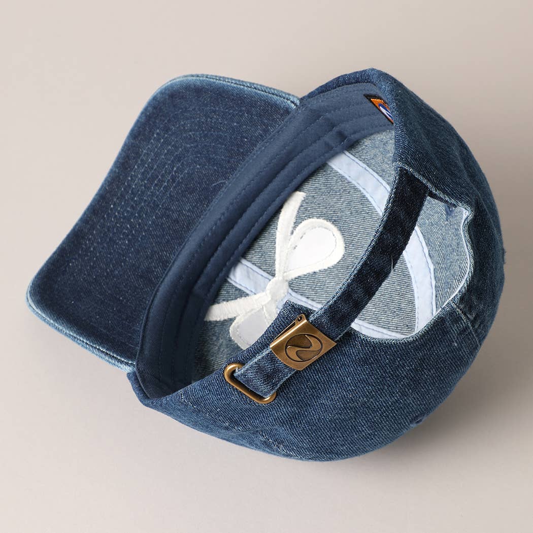 Trendy Bow Embroidered Denim Baseball Cap: DARK BLUE / ONE SIZE