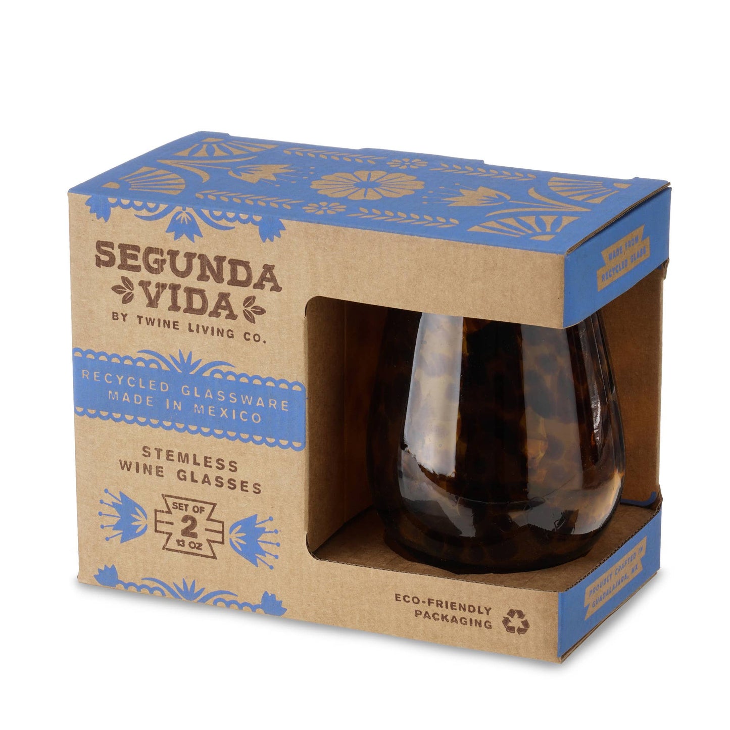 Tortuga Recycled Glass Stemless Wine Glasses - Set of 2: Brown / Recycled Glassware
