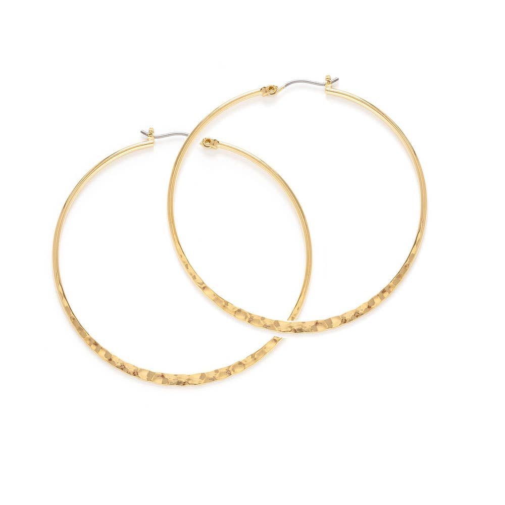 1.5" Hammered Hoop Earrings: Yellow Gold