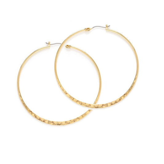 1.5" Hammered Hoop Earrings: Yellow Gold