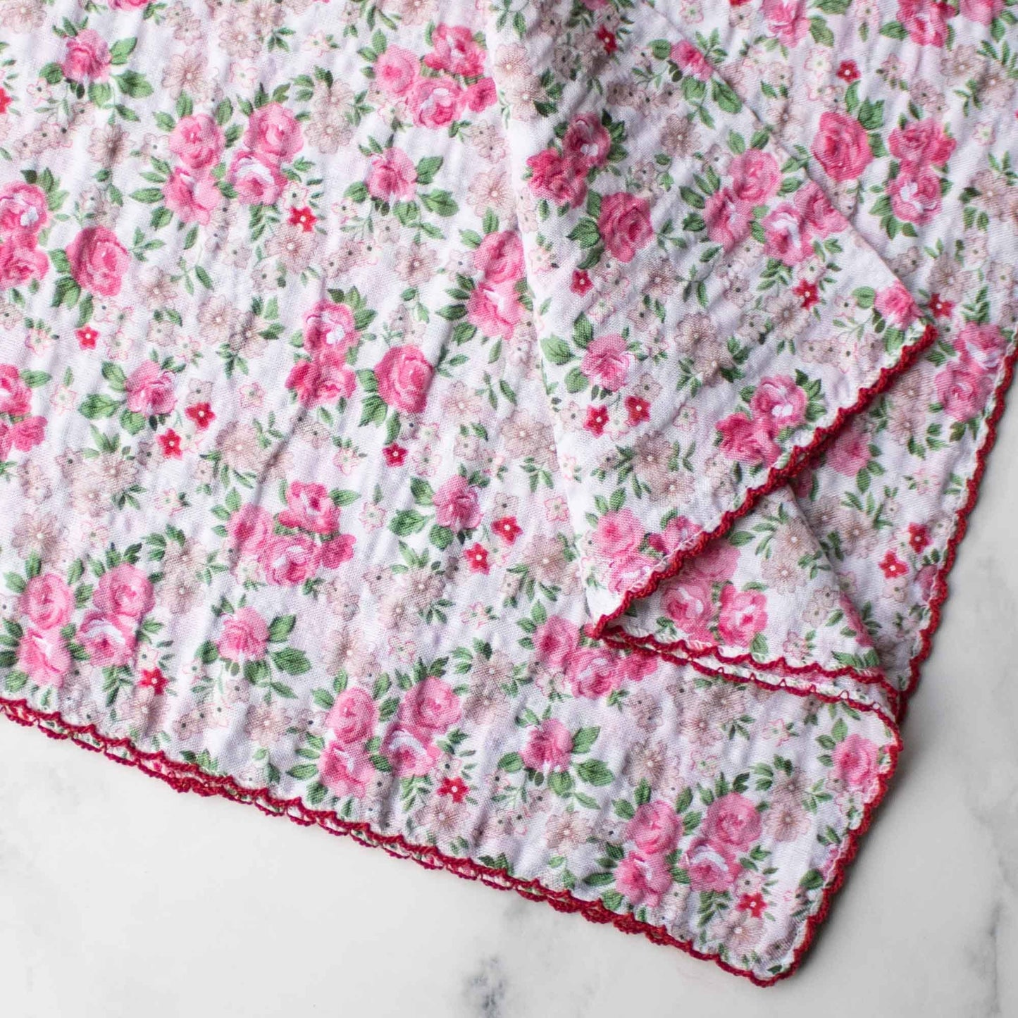 Rose Garden Cotton Scarf: Denim/Coral