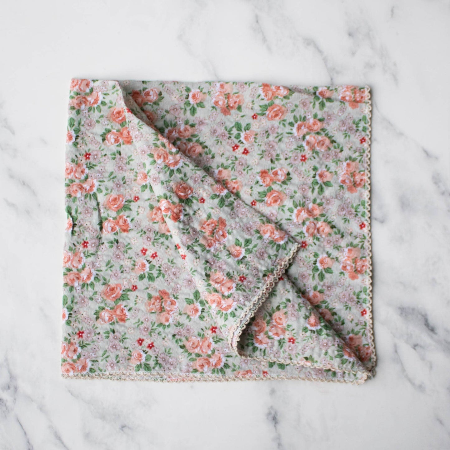Rose Garden Cotton Scarf: Denim/Coral