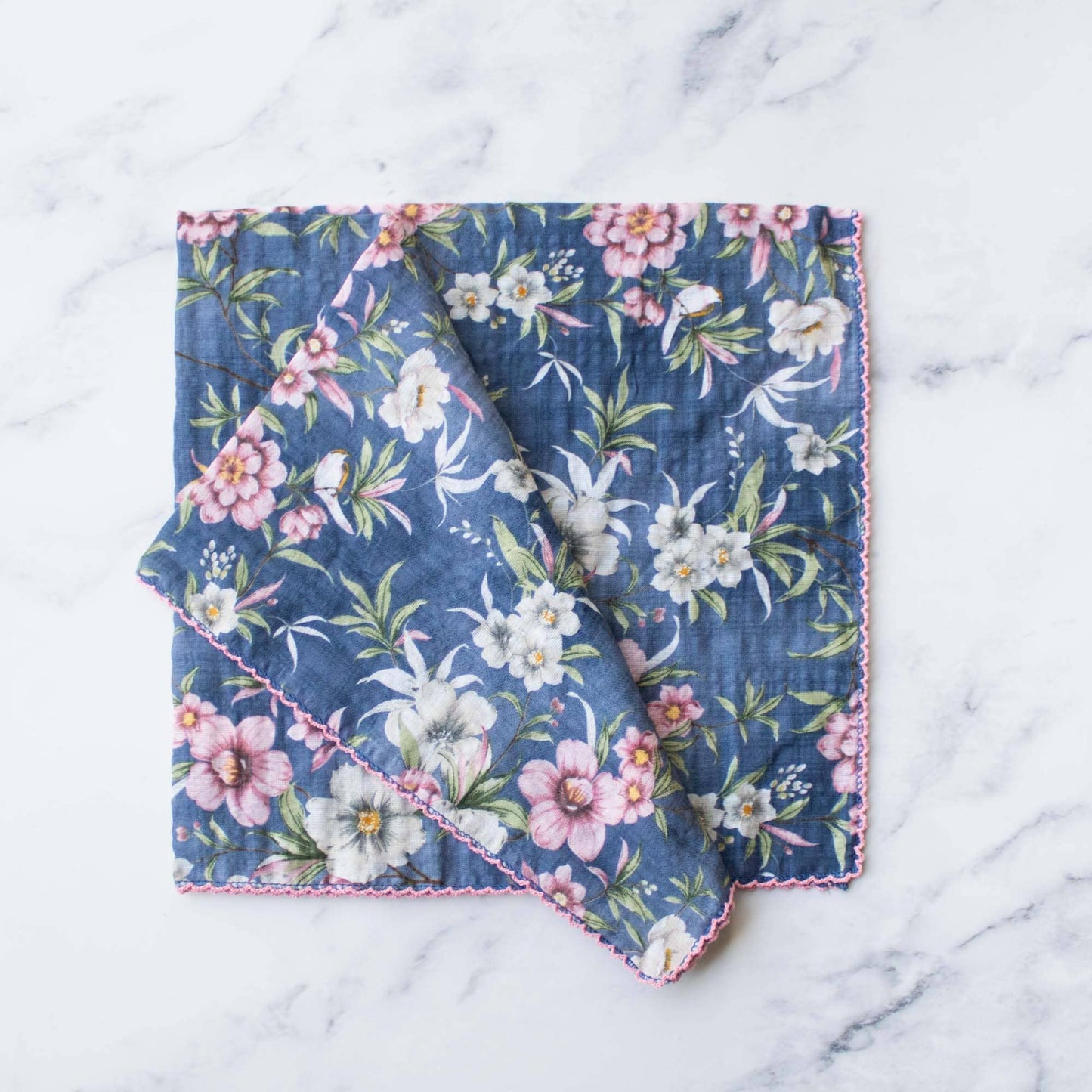Ann Floral Cotton Scarf: Denim