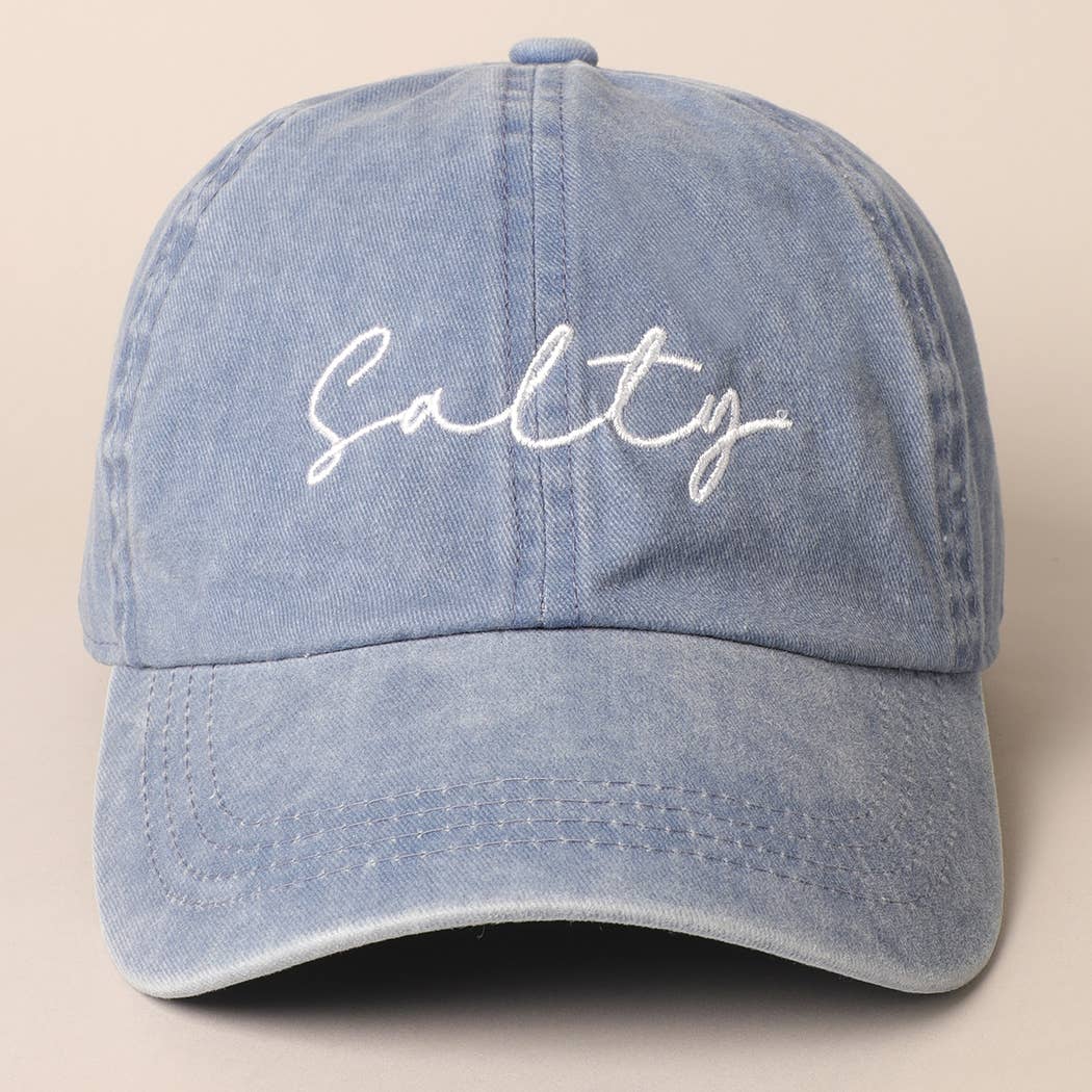 Salty Lettering Embroidery Baseball Cap: DENIM BLUE / One Size