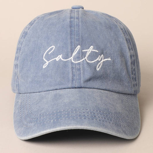 Salty Lettering Embroidery Baseball Cap: DENIM BLUE / One Size