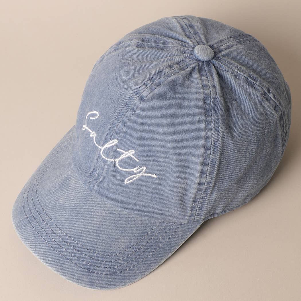 Salty Lettering Embroidery Baseball Cap: DENIM BLUE / One Size