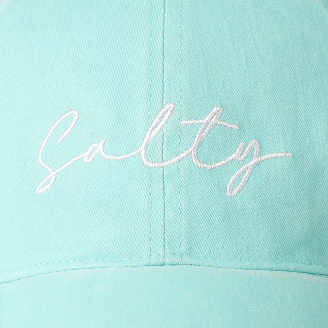 Salty Lettering Embroidery Baseball Cap: DENIM BLUE / One Size