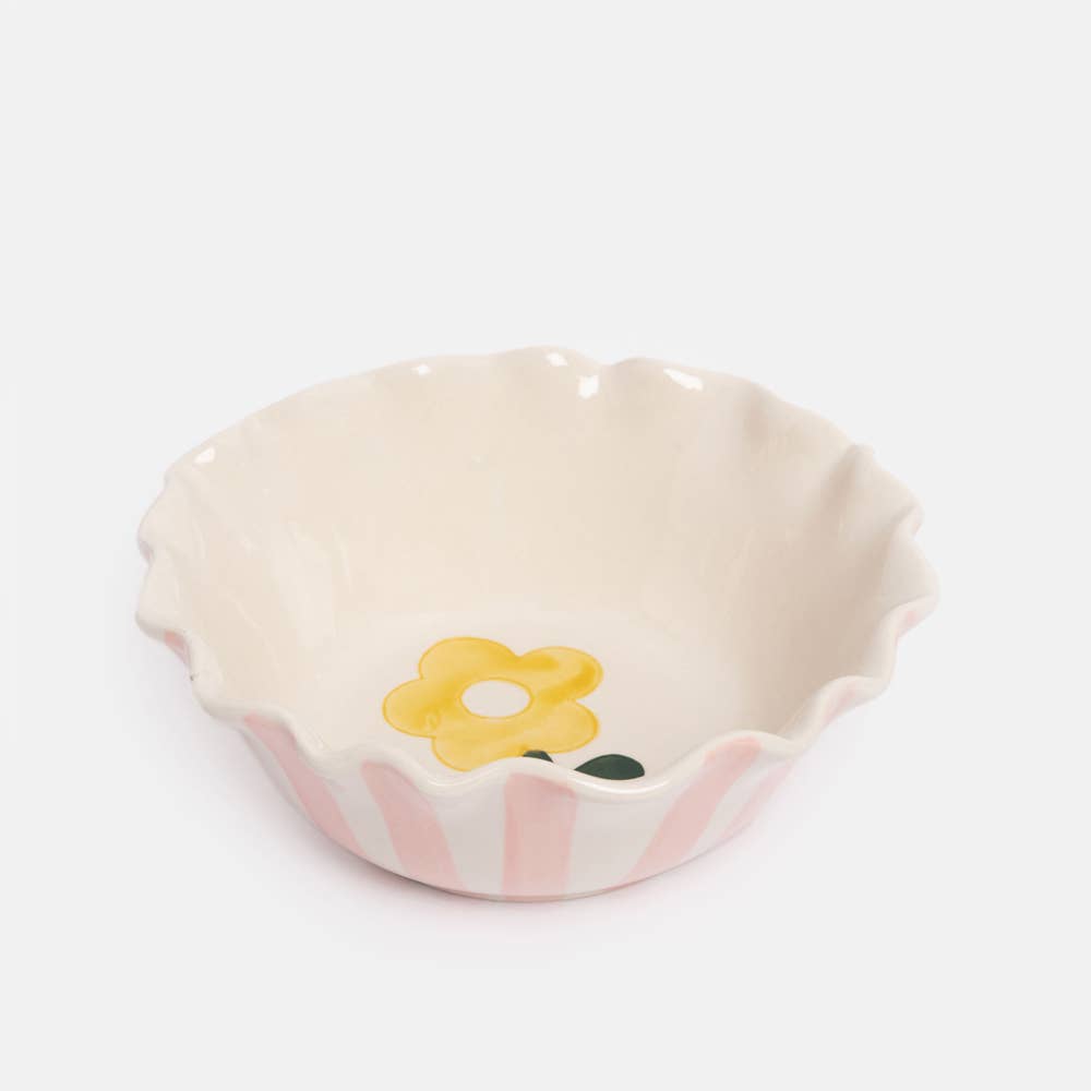 Pink Outside Stripe /Yellow Flower Frilly Bowl
