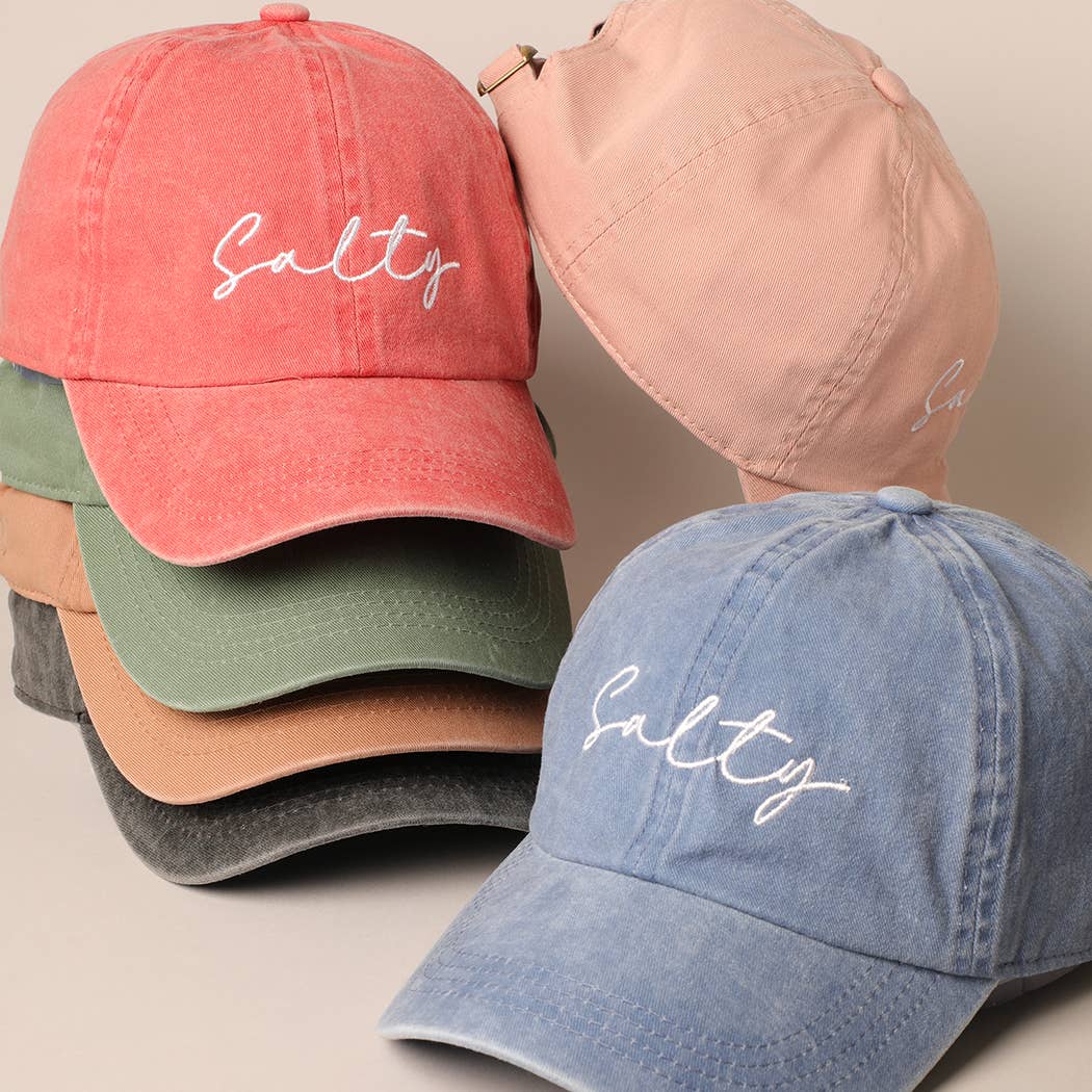 Salty Lettering Embroidery Baseball Cap: DENIM BLUE / One Size