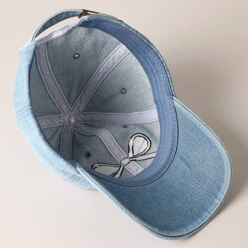 Trendy Bow Embroidered Denim Baseball Cap: DARK BLUE / ONE SIZE