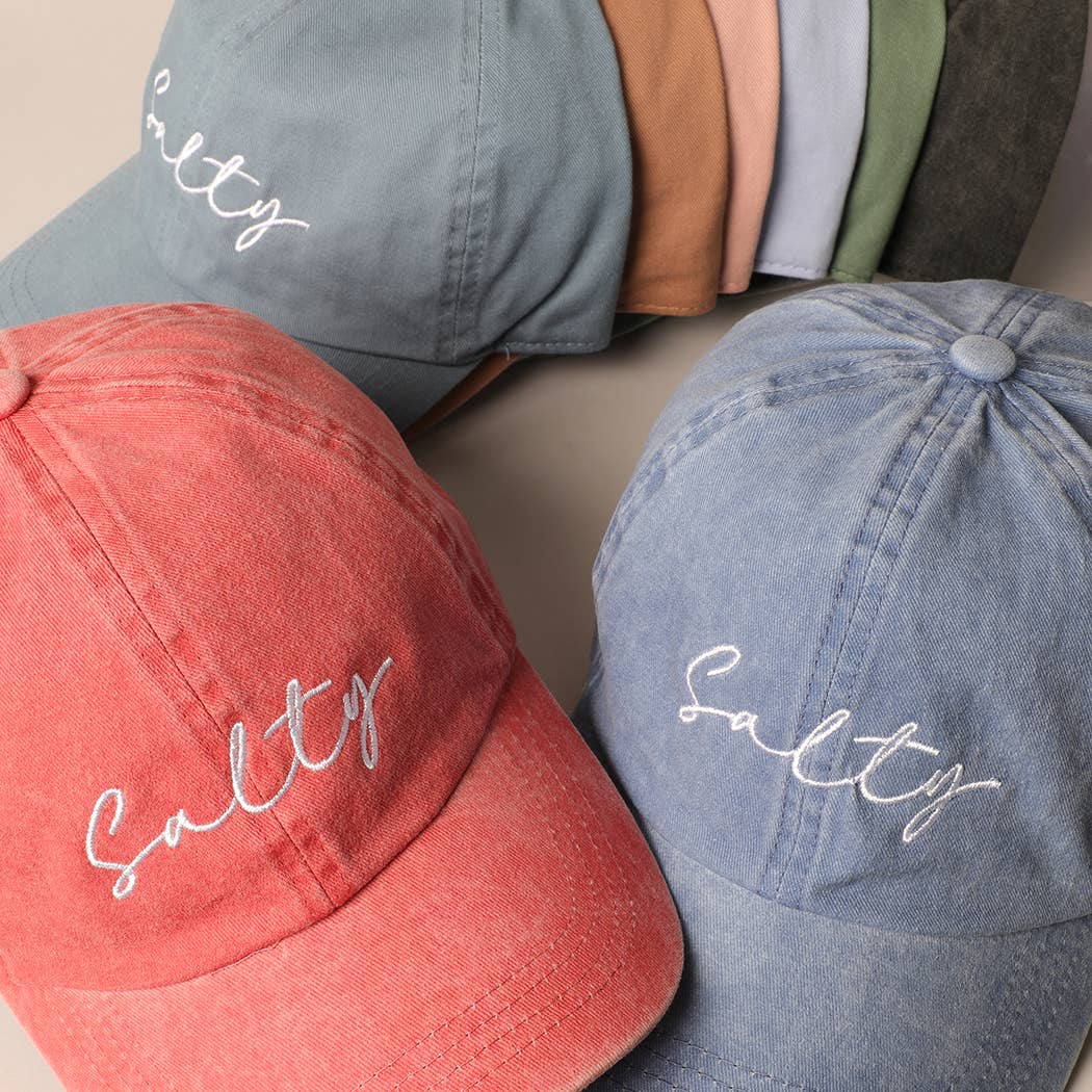 Salty Lettering Embroidery Baseball Cap: DENIM BLUE / One Size