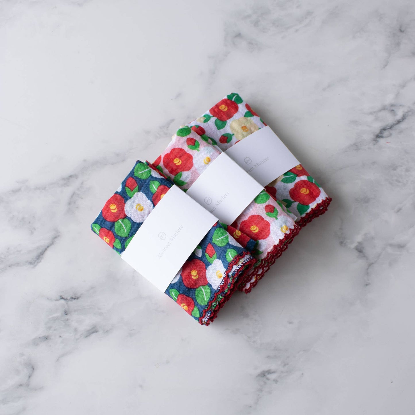 Camellia Flower Cotton Scarf: Navy