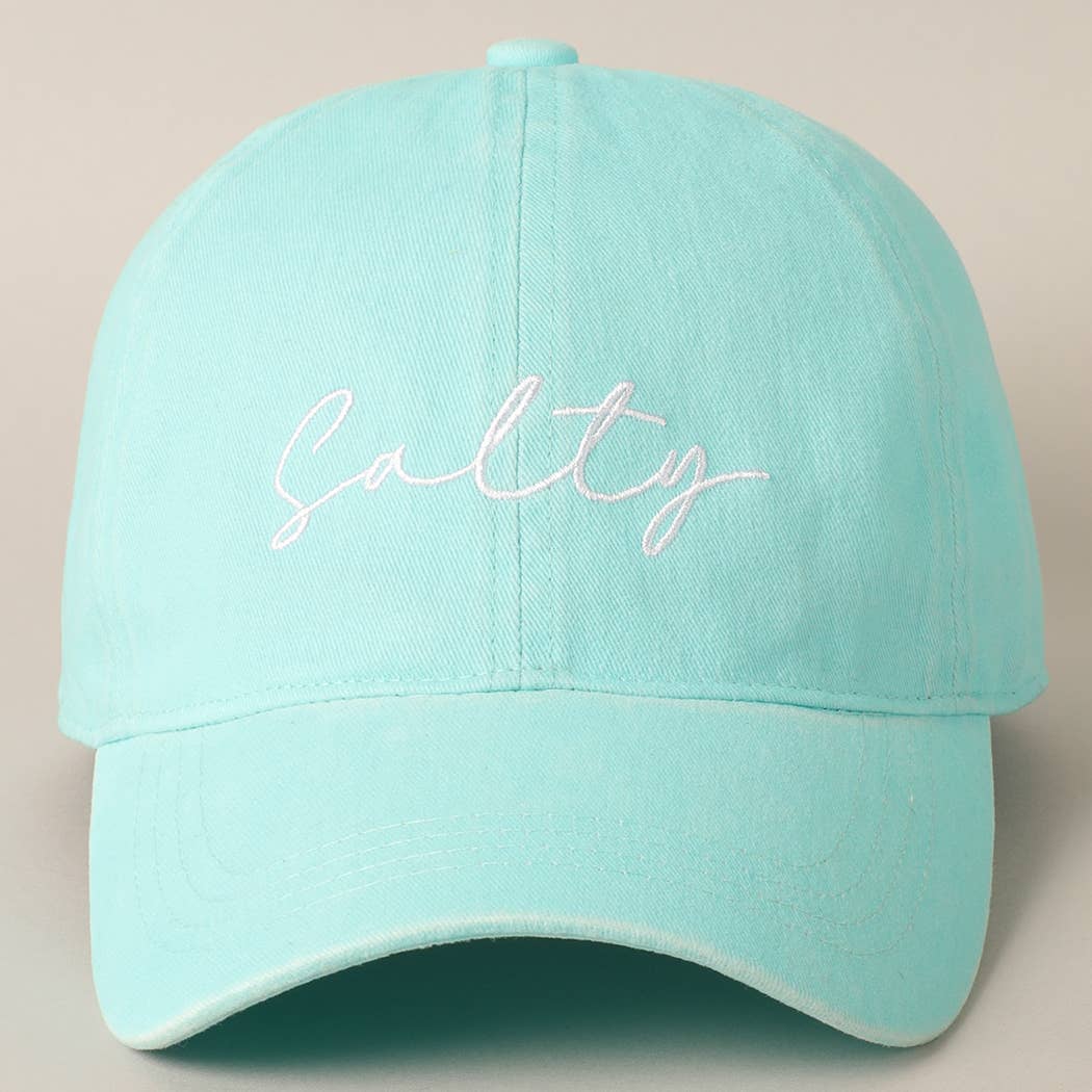 Salty Lettering Embroidery Baseball Cap: DENIM BLUE / One Size