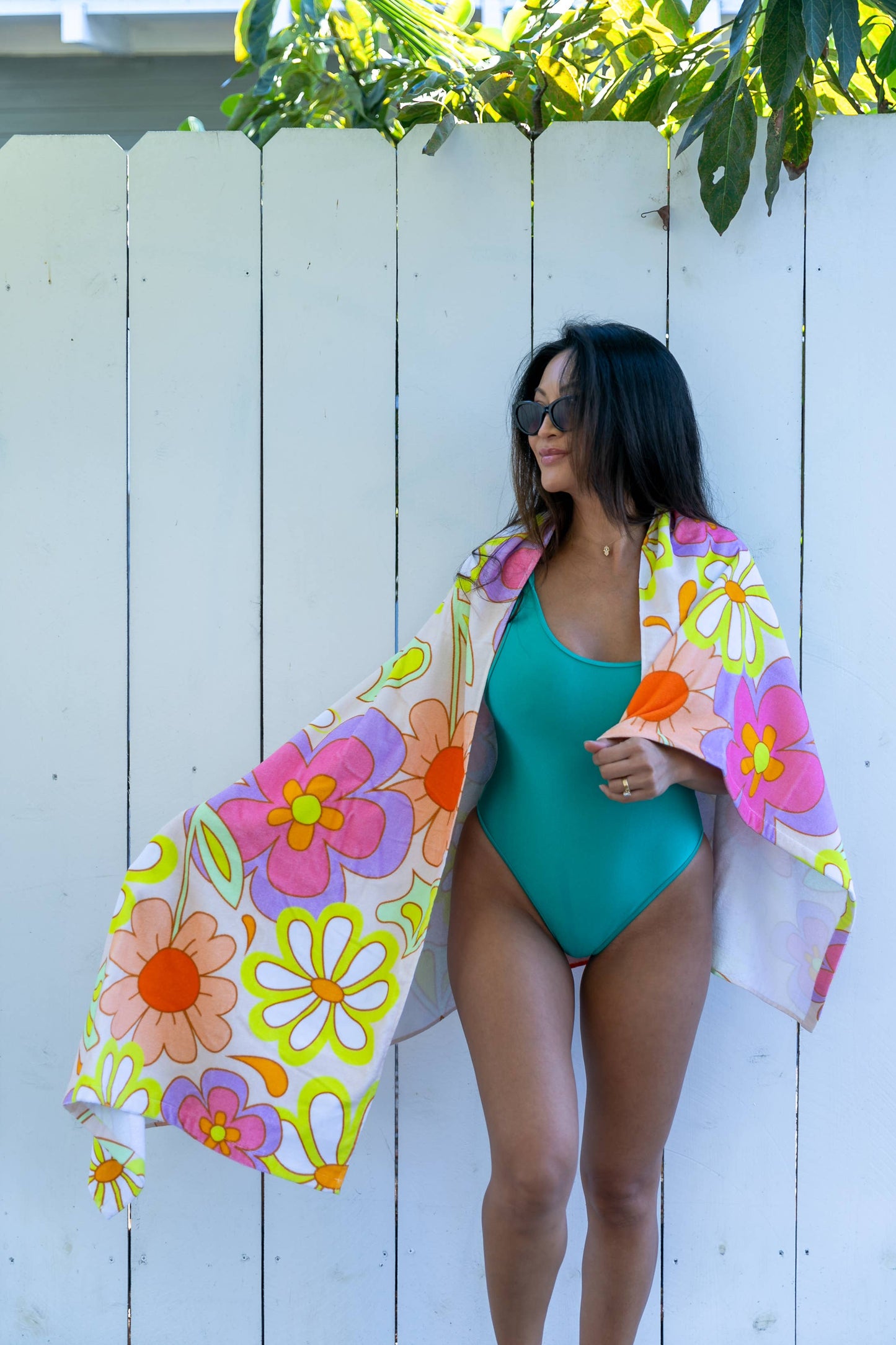 Pool / Beach Towel - Retro Flower Power - Orange & Yellow