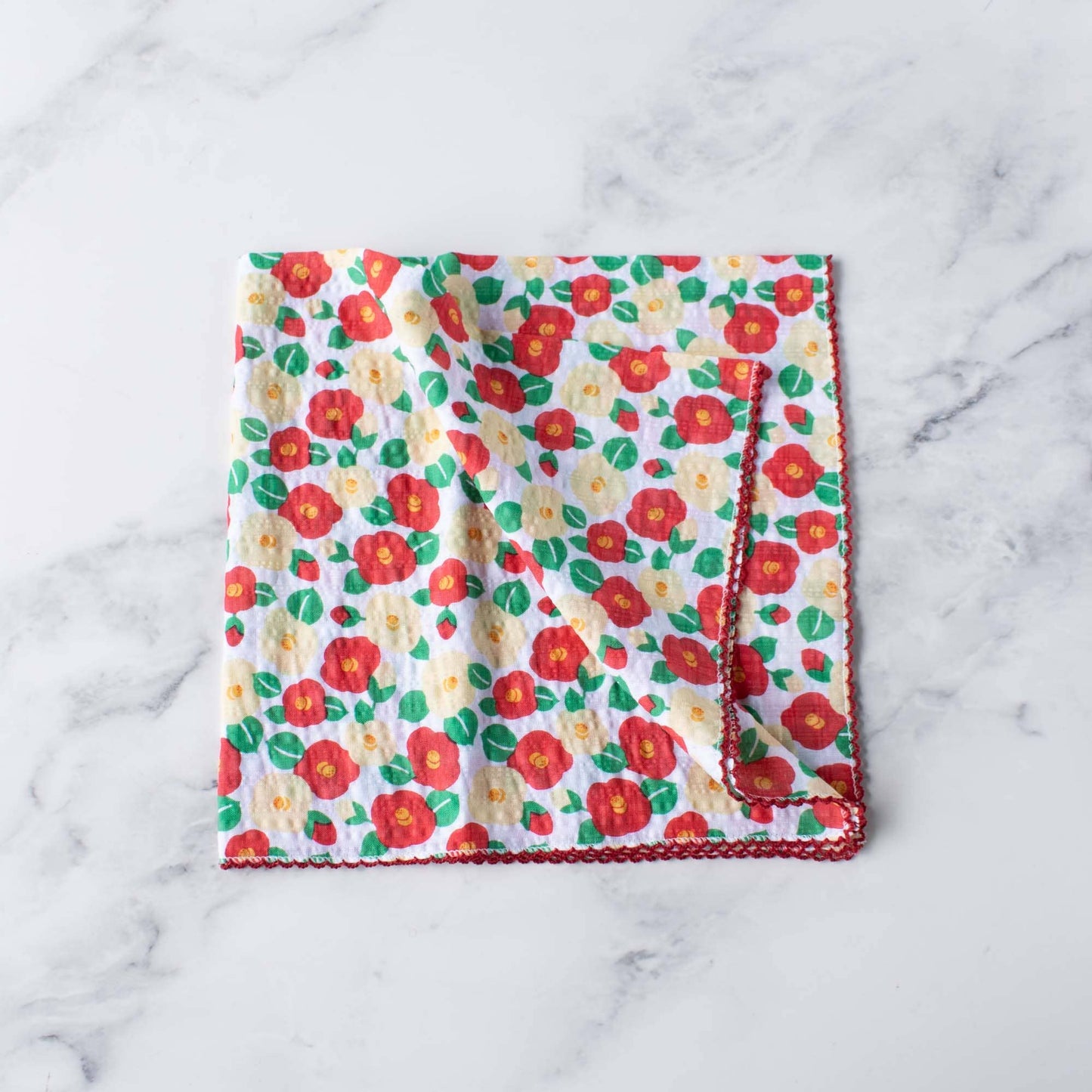 Camellia Flower Cotton Scarf: Navy