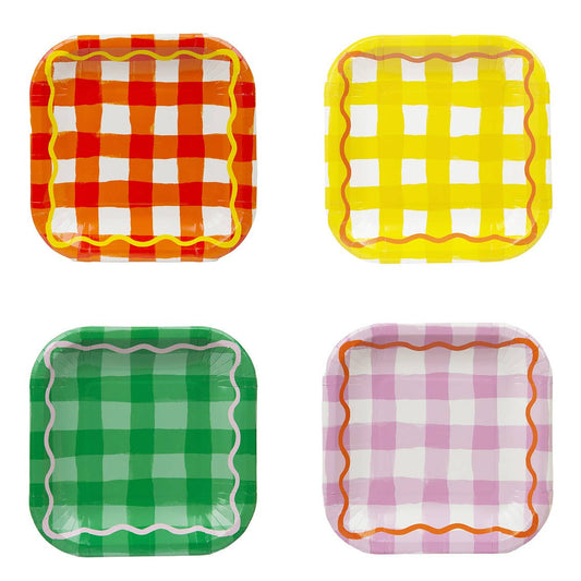 Multicolored Square Summer Plates | 12 Pack |