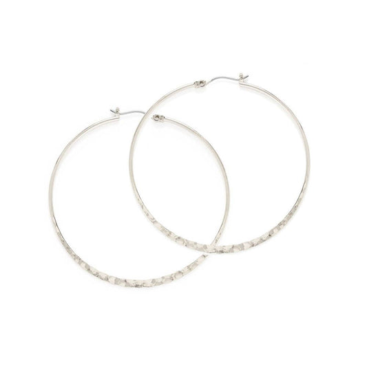 1.5" Hammered Hoop Earrings: Silver
