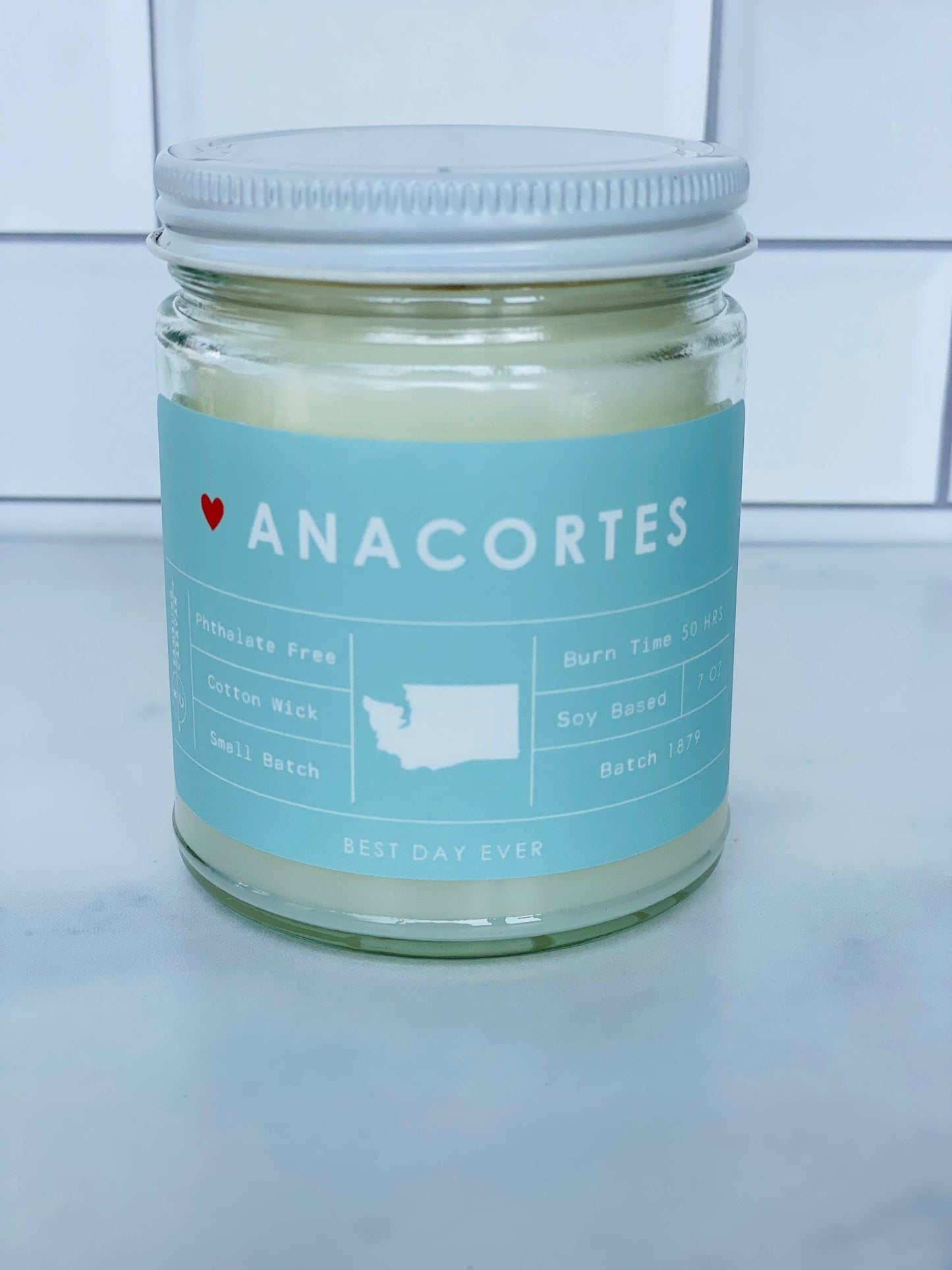 Anacortes, WA Candle: Coastal Blue / Clear / Sea Salt & Orchid