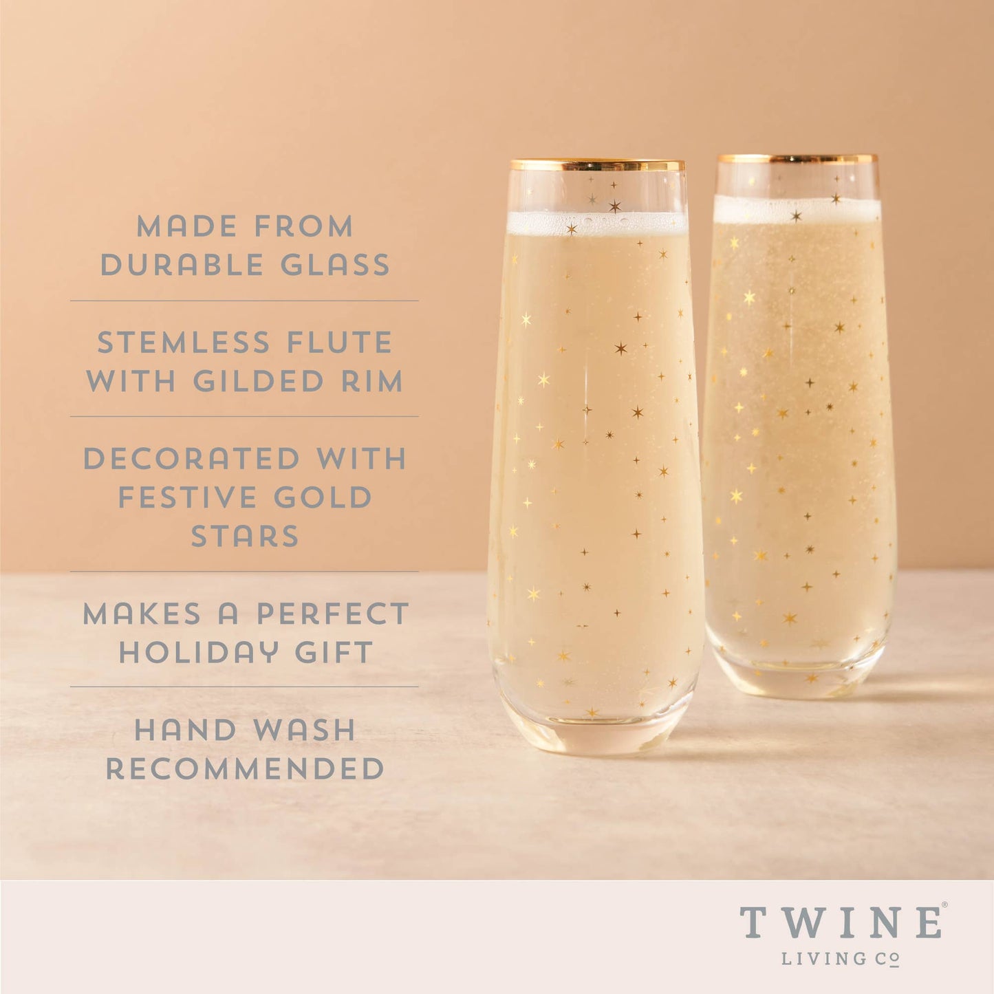 Starlight Gold-Accented Stemless Champagne Flutes - Set of 2