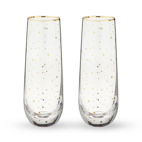 Starlight Gold-Accented Stemless Champagne Flutes - Set of 2