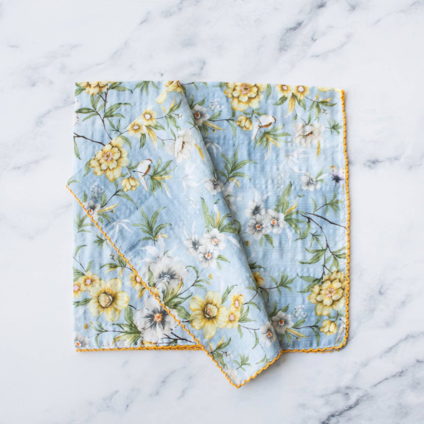Ann Floral Cotton Scarf: Denim