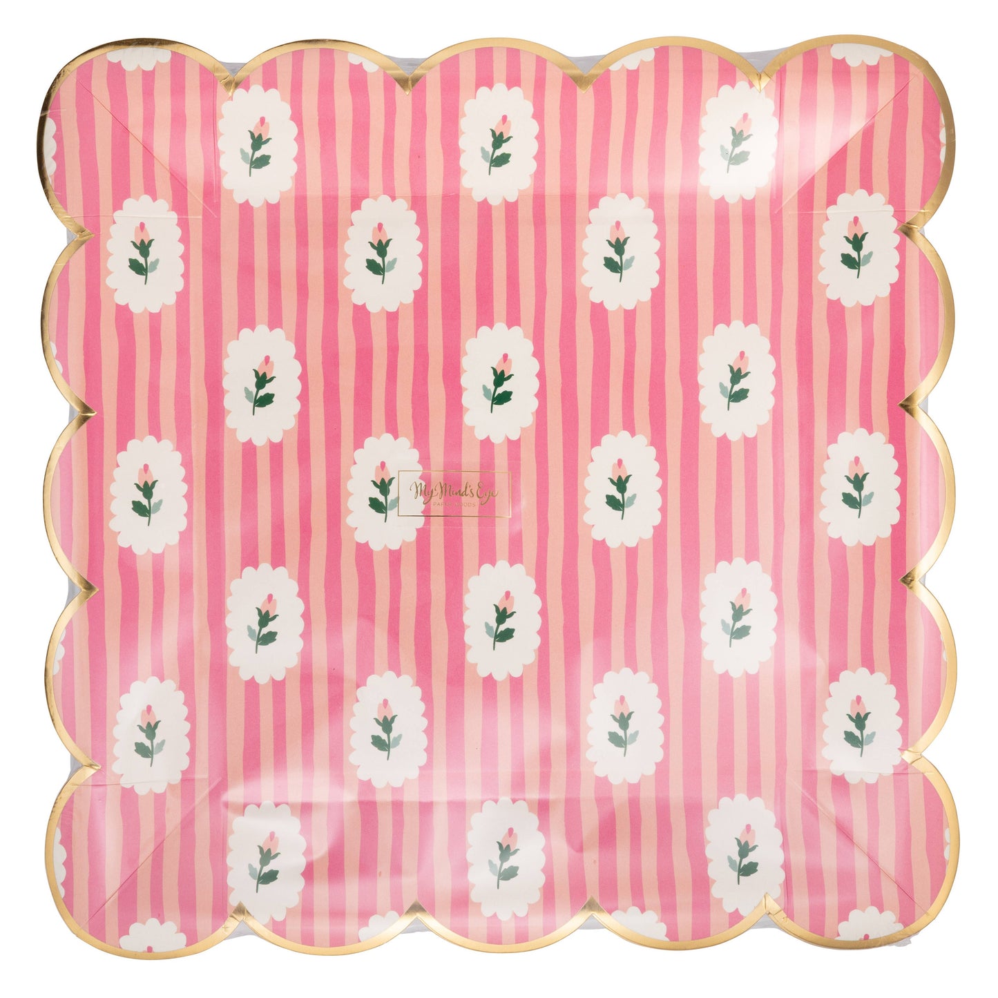 FLR1240 - Striped Floral PInk 9" Plate