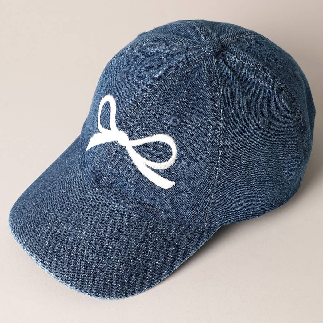 Trendy Bow Embroidered Denim Baseball Cap: DARK BLUE / ONE SIZE