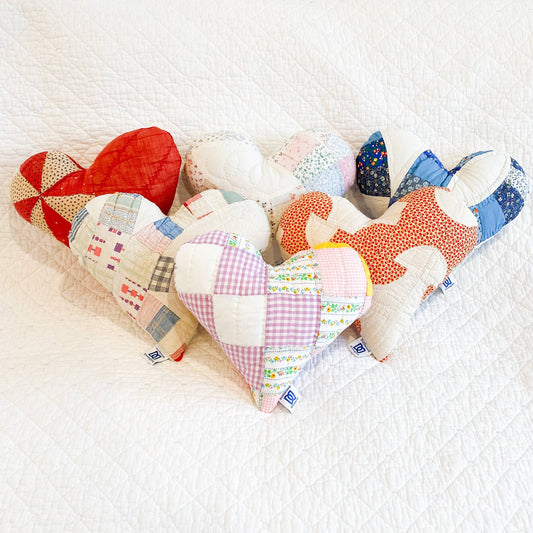 Vintage Quilt Heart Pillow MINI - HANDMADE
