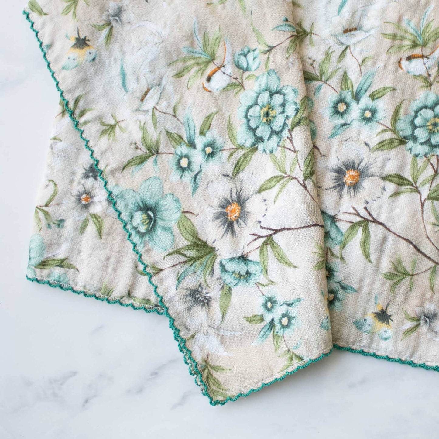 Ann Floral Cotton Scarf: Denim