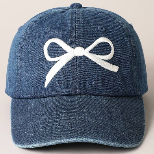 Trendy Bow Embroidered Denim Baseball Cap: DARK BLUE / ONE SIZE