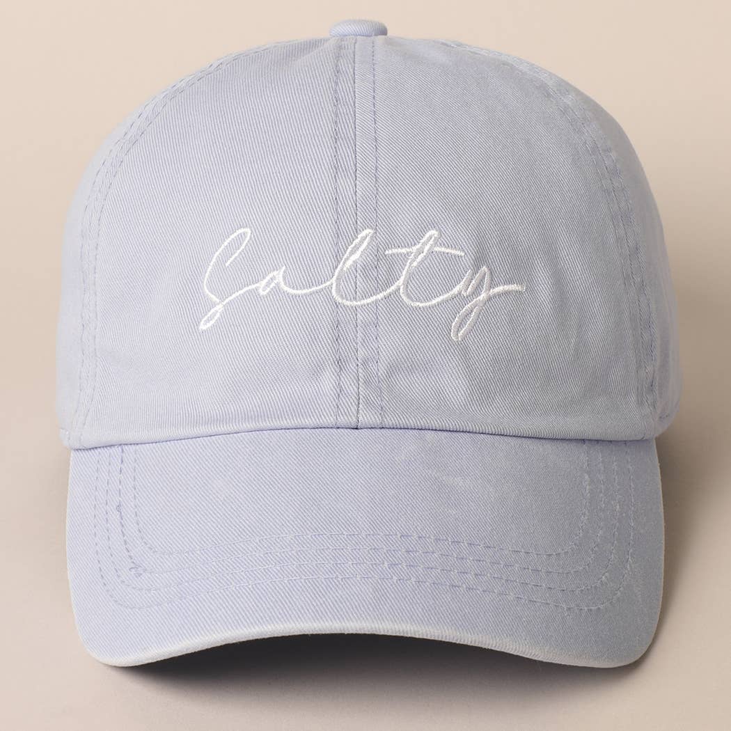 Salty Lettering Embroidery Baseball Cap: DENIM BLUE / One Size