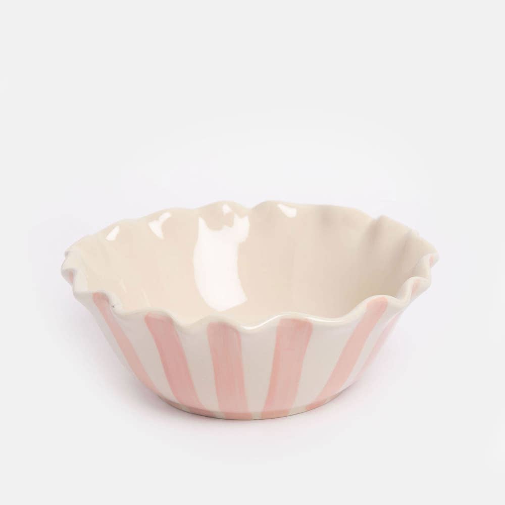 Pink Outside Stripe /Yellow Flower Frilly Bowl