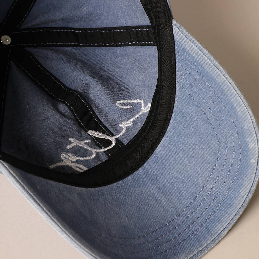 Salty Lettering Embroidery Baseball Cap: DENIM BLUE / One Size