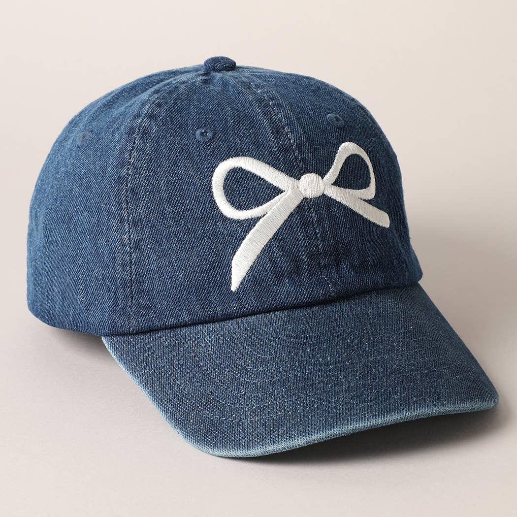 Trendy Bow Embroidered Denim Baseball Cap: DARK BLUE / ONE SIZE