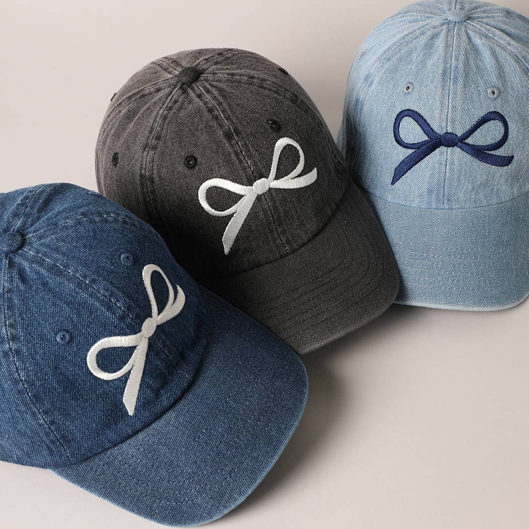 Trendy Bow Embroidered Denim Baseball Cap: DARK BLUE / ONE SIZE