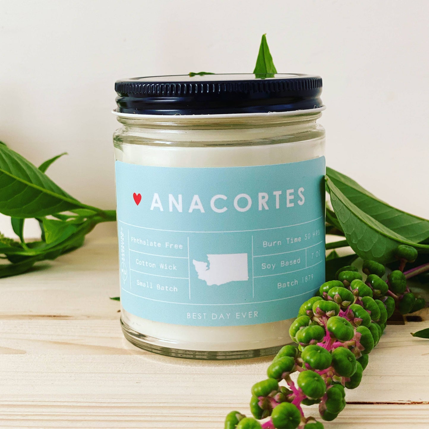 Anacortes, WA Candle: Coastal Blue / Clear / Sea Salt & Orchid