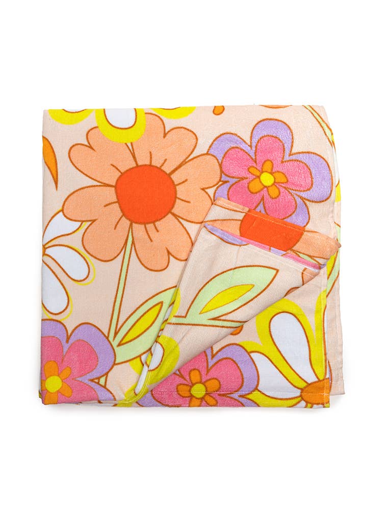 Pool / Beach Towel - Retro Flower Power - Orange & Yellow