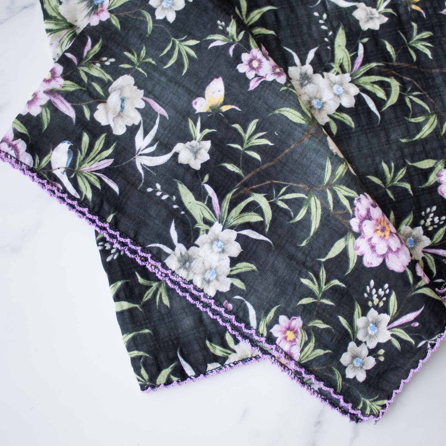 Ann Floral Cotton Scarf: Denim