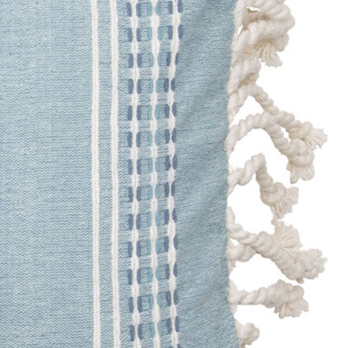Nila Blue Woven 14x22 Cotton Filled Pillow Hand Tied Tassels
